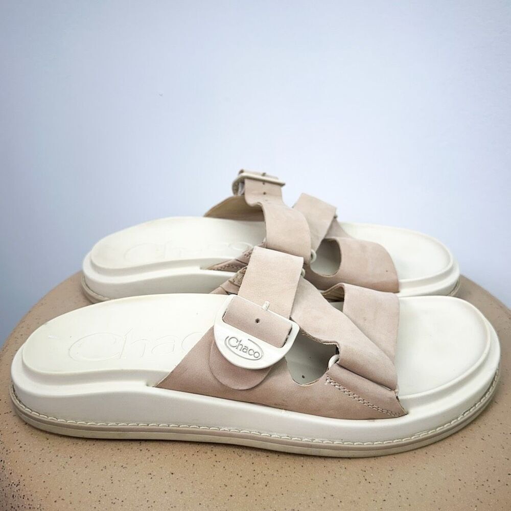 Chaco Women’s The Townes Slide Angora Cream Tan Nubuck Leather Slide Sandal - Picture 10 of 13